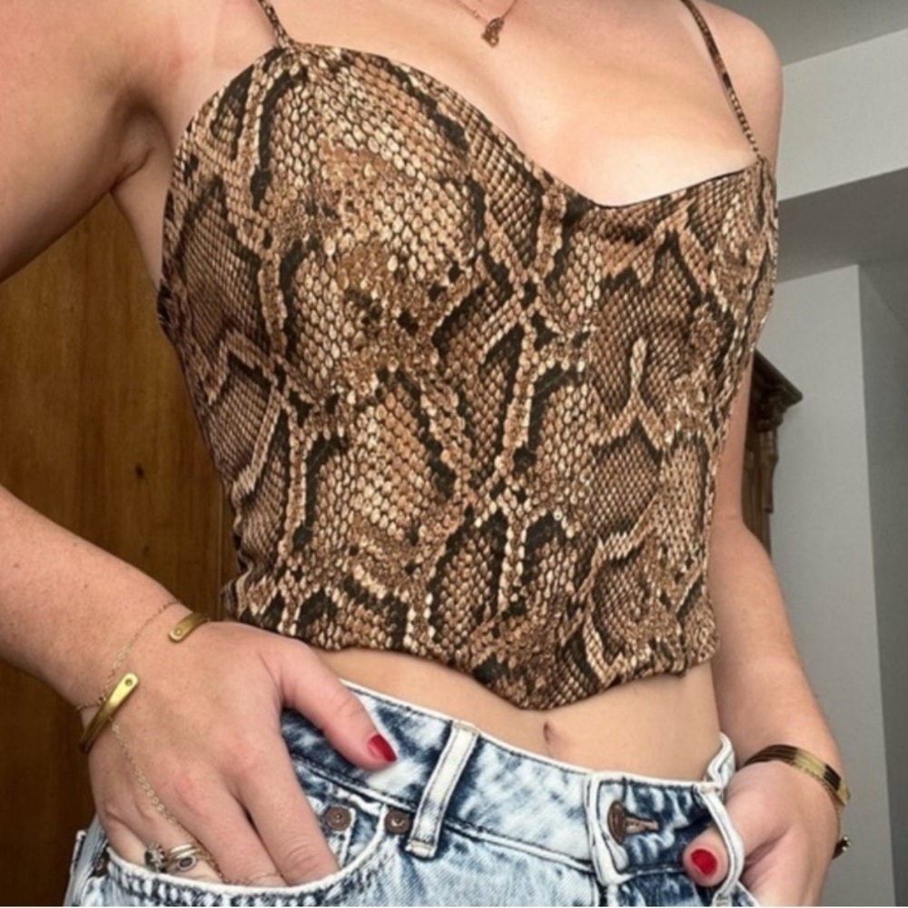 Zara Brown Snake Print Crop Top